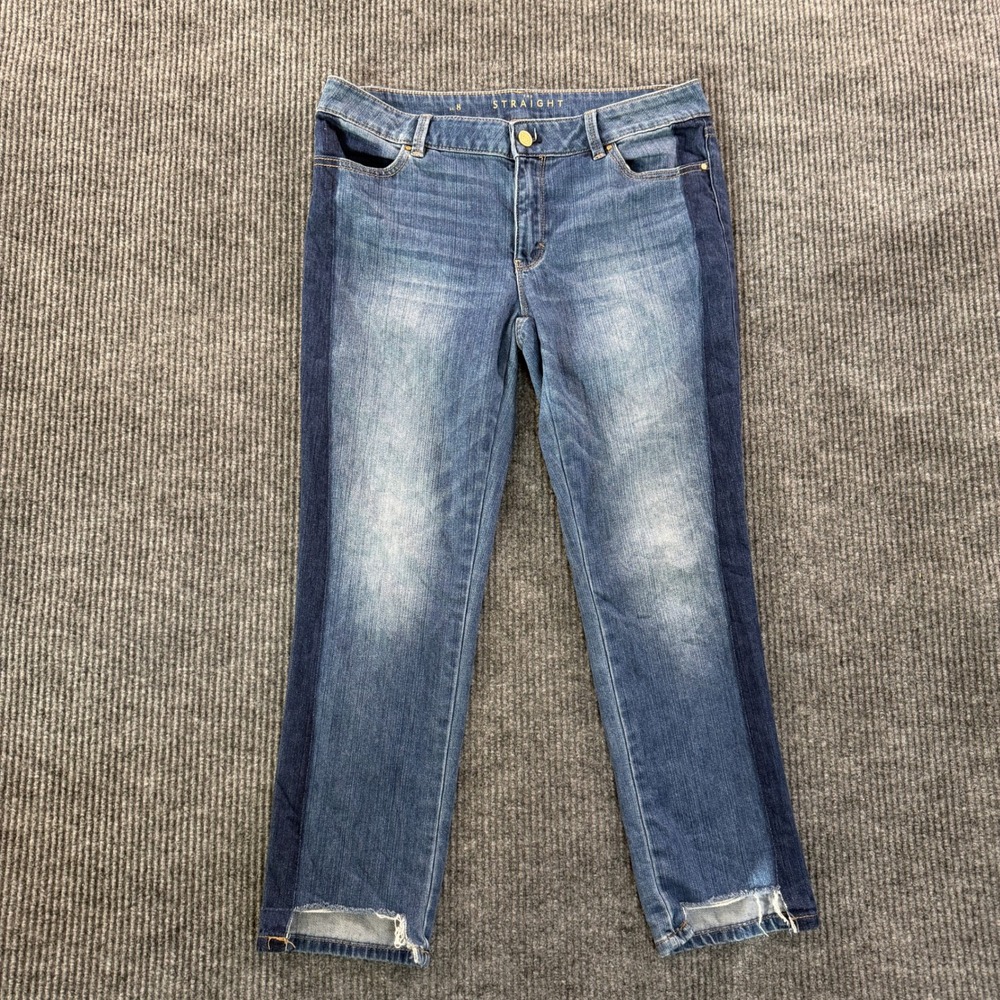 Ann Taylor Tuxedo Stripe Jeans Womens 8 Medium Wash Two Tone Frayed Released Hem